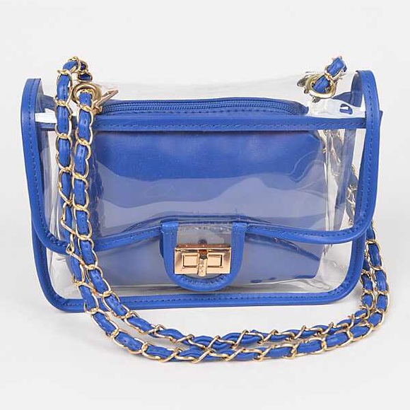 White & Clear Transparent Gold Accent Stadium Handbag - Picture 3 of 7